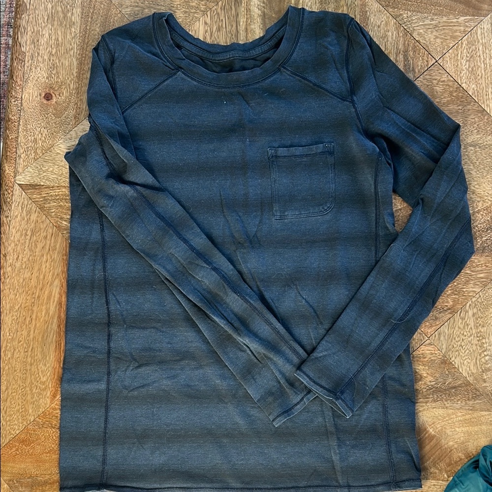 Lululemon athletica Black and Navy stripe Long Sleeve Shirt